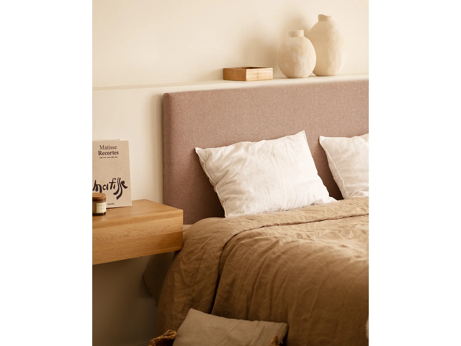 Cabecero tapizado de poliéster liso en color naranja 200x60cm - HOOLA - DECOWOOD