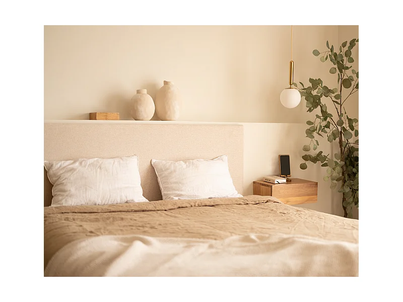 Testiera imbottita in poliestere liscio colore beige 200x60cm - HOOLA - DECOWOOD