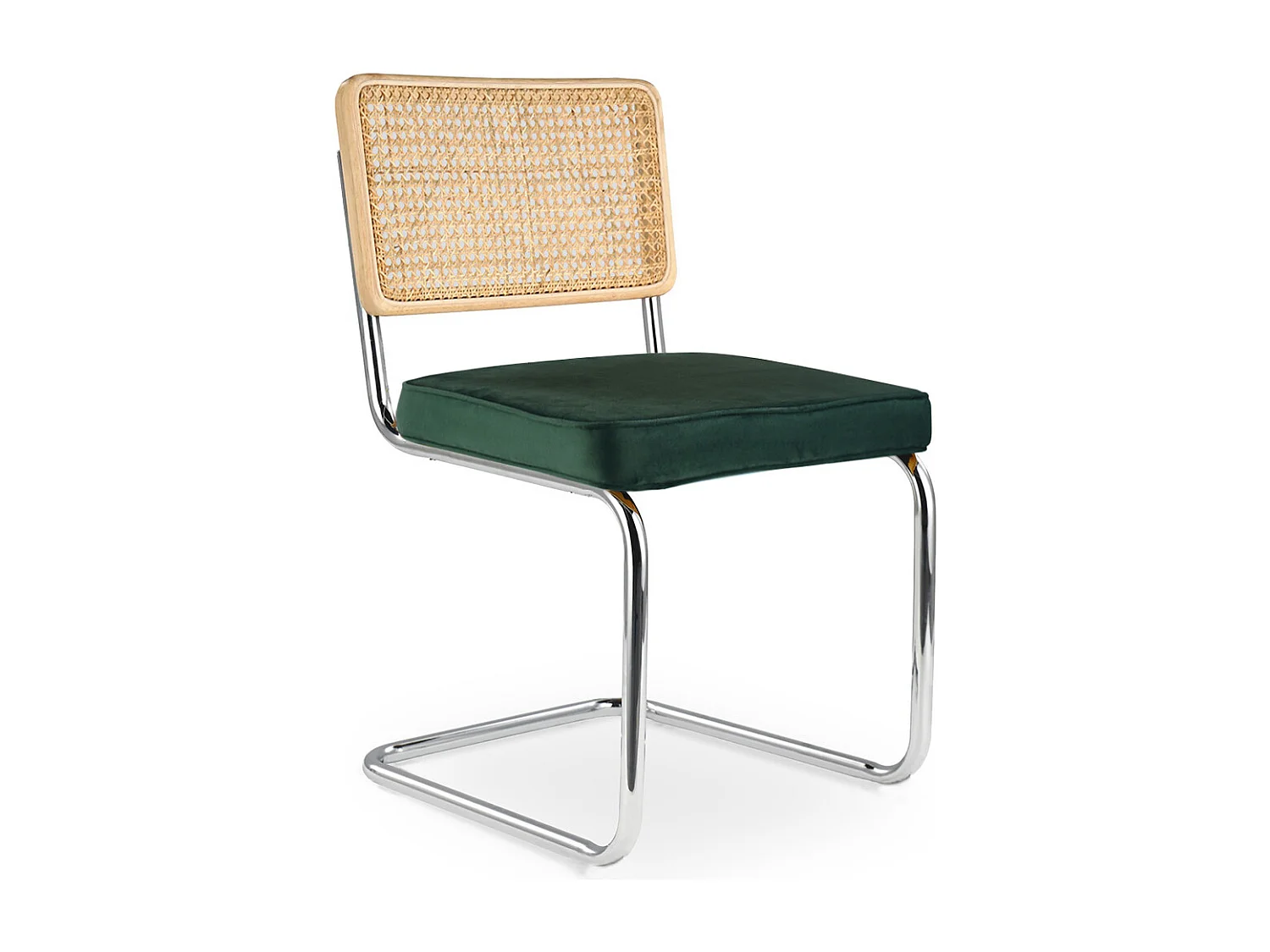 Chaise de salle à manger - tapissée de velours - Bois et rotin - New Edition - Martha Vert foncé