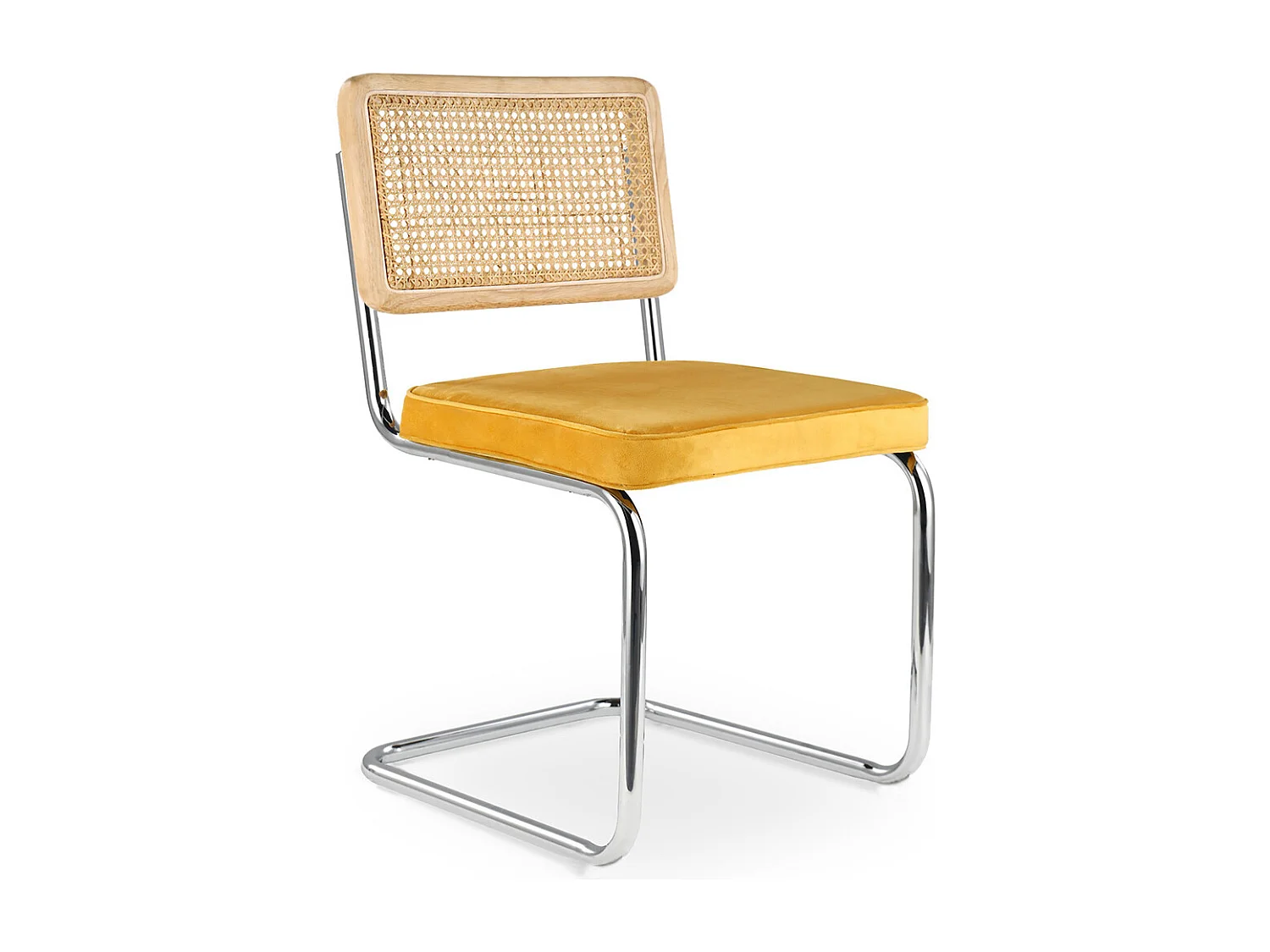 Chaise de salle à manger - tapissée de velours - Bois et rotin - New Edition - Martha Moutarde