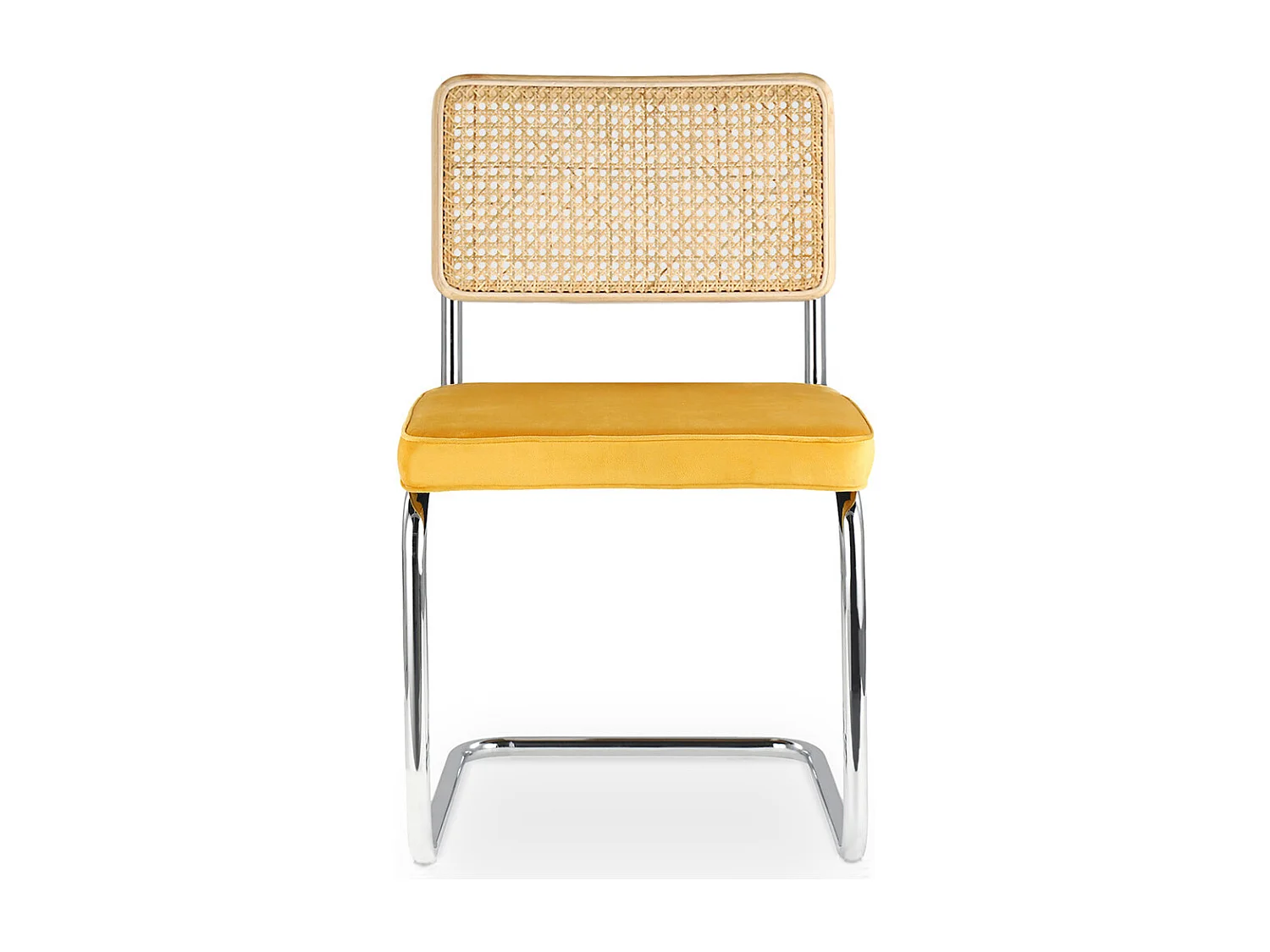 Chaise de salle à manger - tapissée de velours - Bois et rotin - New Edition - Martha Moutarde