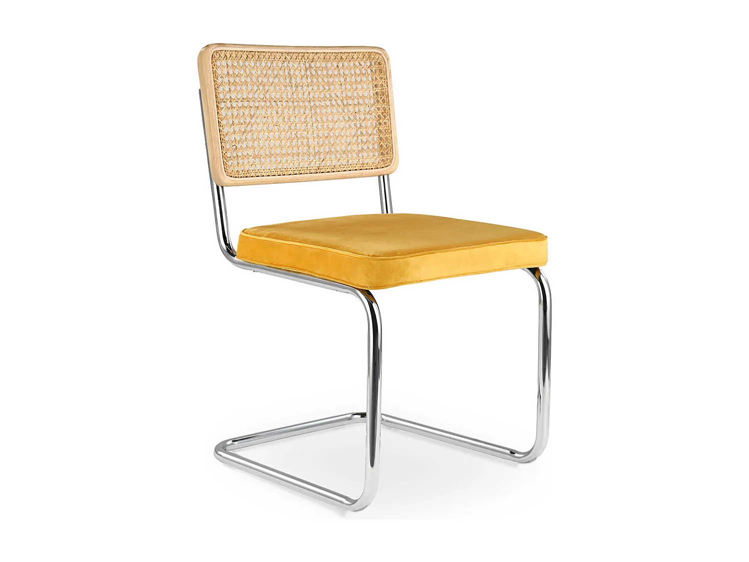 Chaise de salle à manger - tapissée de velours - Bois et rotin - New Edition - Martha Moutarde