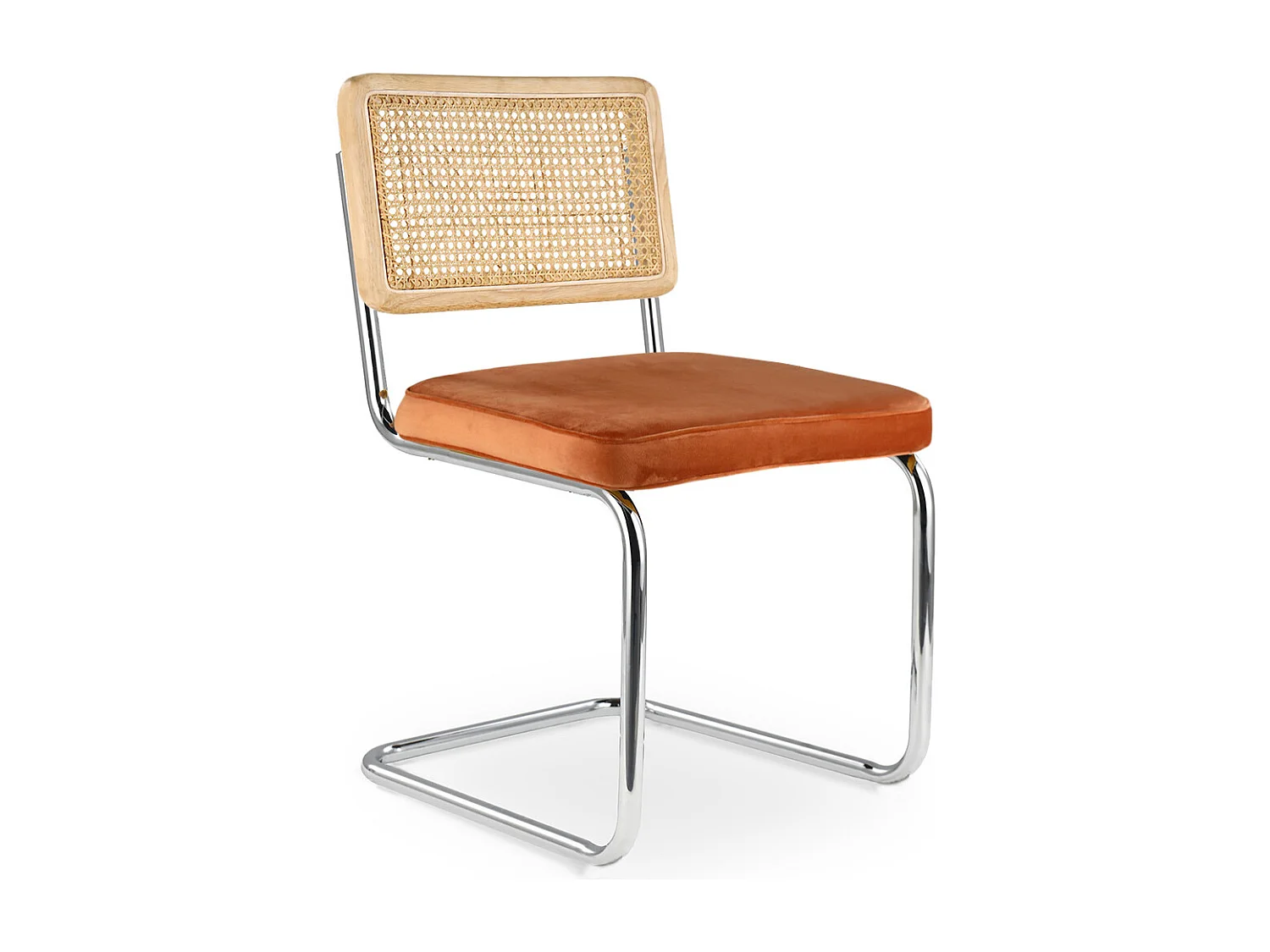 Chaise de salle à manger - tapissée de velours - Bois et rotin - New Edition - Martha Orange rougeâtre