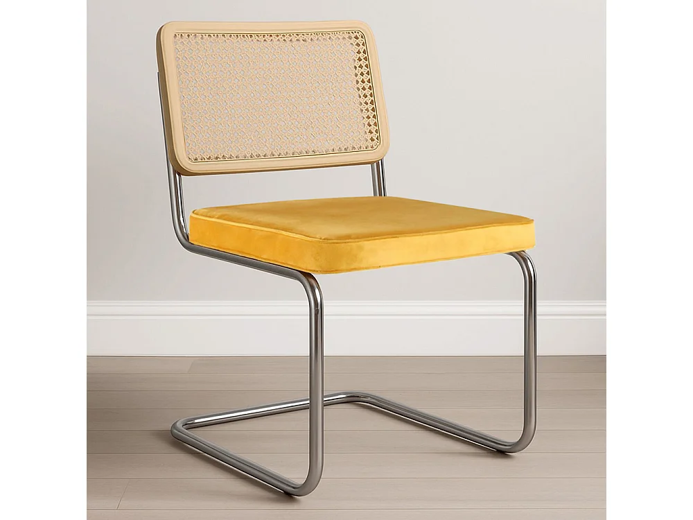 Chaise de salle à manger - tapissée de velours - Bois et rotin - New Edition - Martha Orange rougeâtre