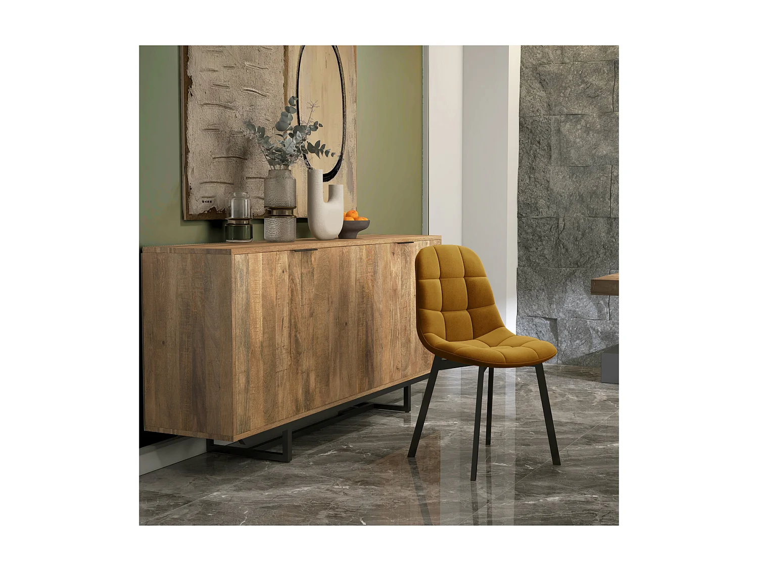 STELLIA-Sedia in velluto senape e metallo nero (x4)