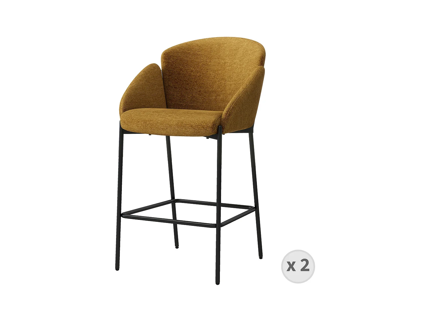 CANDICE-Silla de bar de tela mostaza y metal negro (x2)