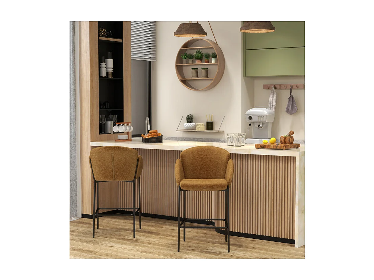 CANDICE-Sedia da bar in tessuto senape (x2)