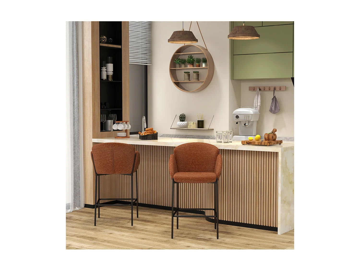 CANDICE-Sedia da bar in tessuto terracotta (x2)