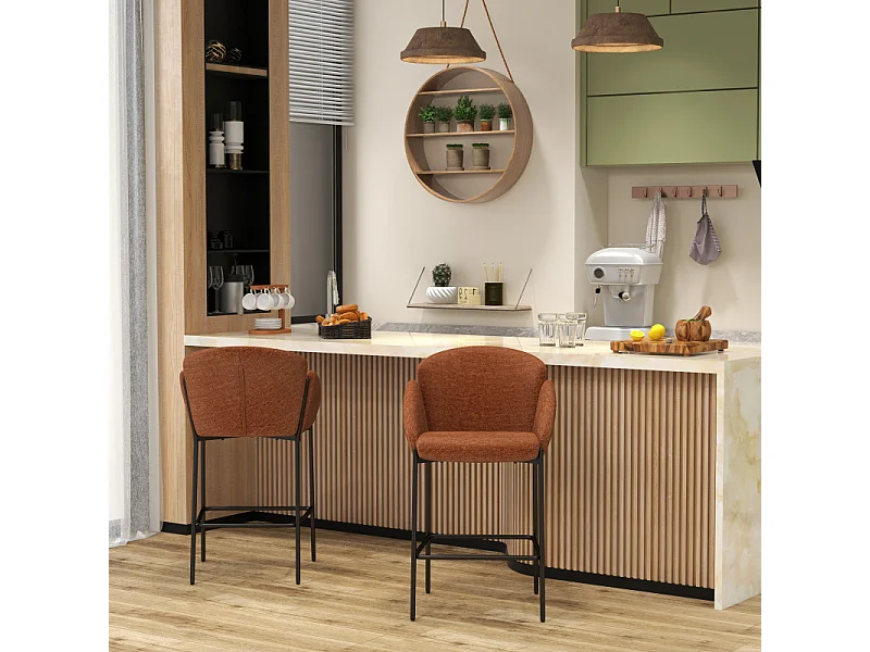CANDICE-Sedia da bar in tessuto terracotta (x2)