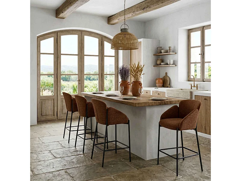 CANDICE-Silla de bar de tela terracota (x2)