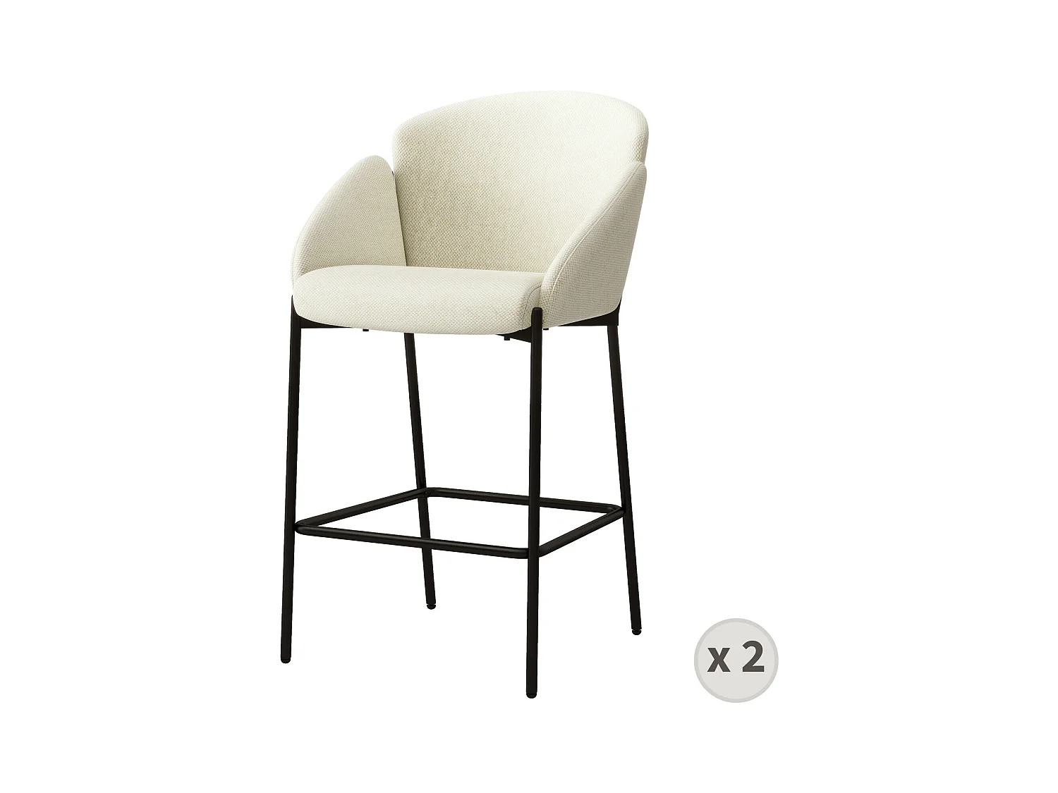 CANDICE-Fauteuil de bar en tissu Luxury Ecru (x2)