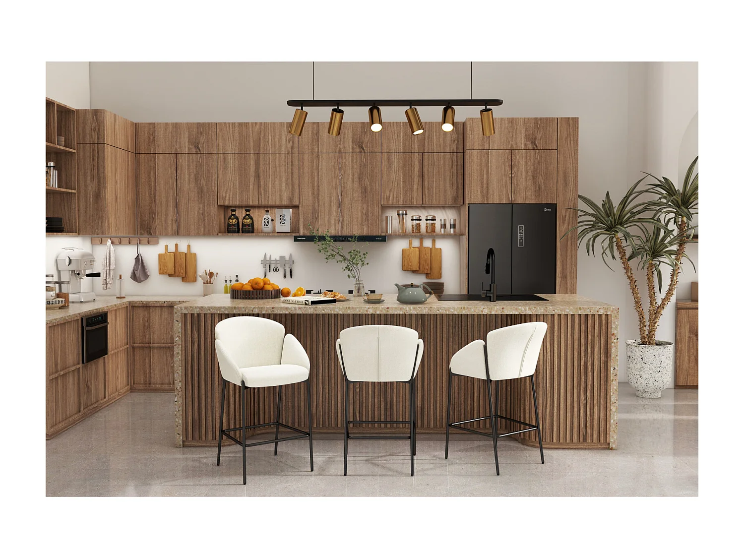 CANDICE-Sedia da bar in tessuto ecru (x2)