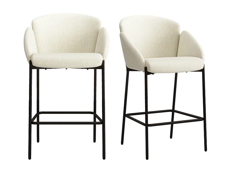 CANDICE-Fauteuil de bar en tissu Luxury Ecru (x2)