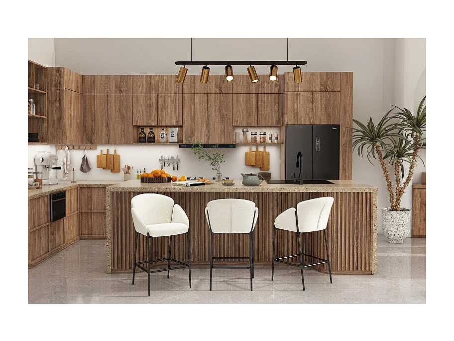 CANDICE-Fauteuil de bar en tissu Luxury Ecru (x2)