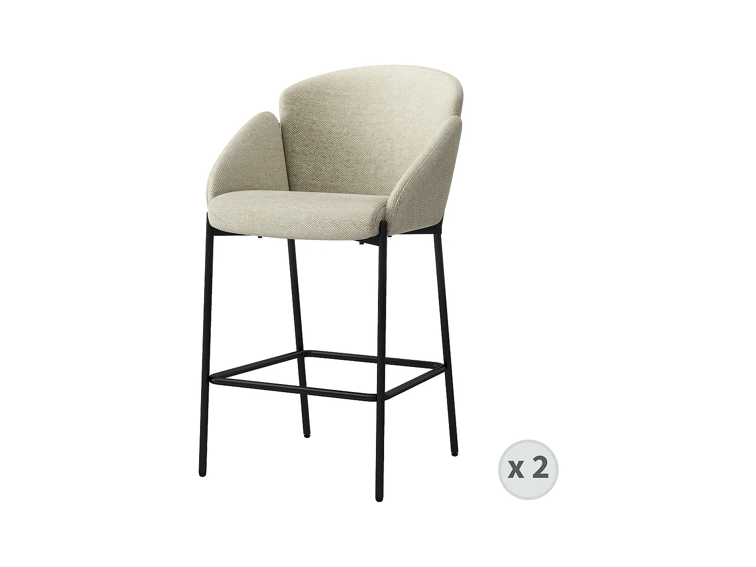 CANDICE-Fauteuil de bar en tissu Luxury Grège(x2)