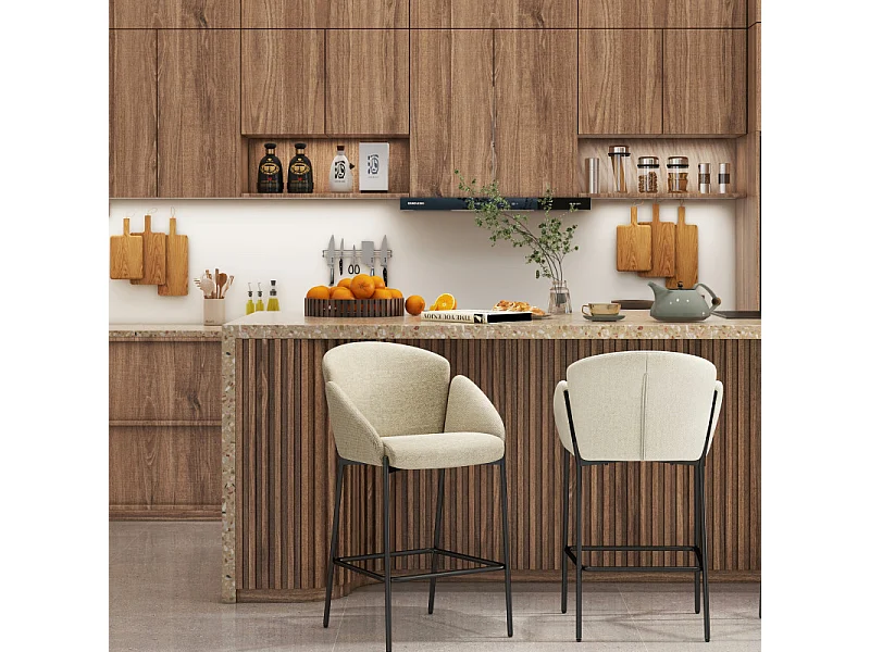 CANDICE-Silla de bar de tela beige (x2)