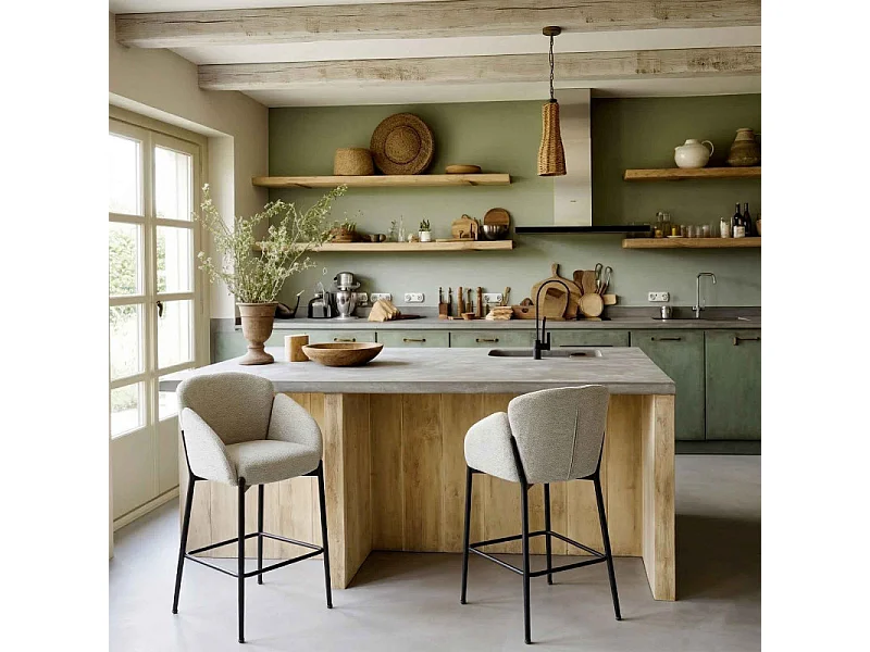 CANDICE-Silla de bar de tela beige (x2)