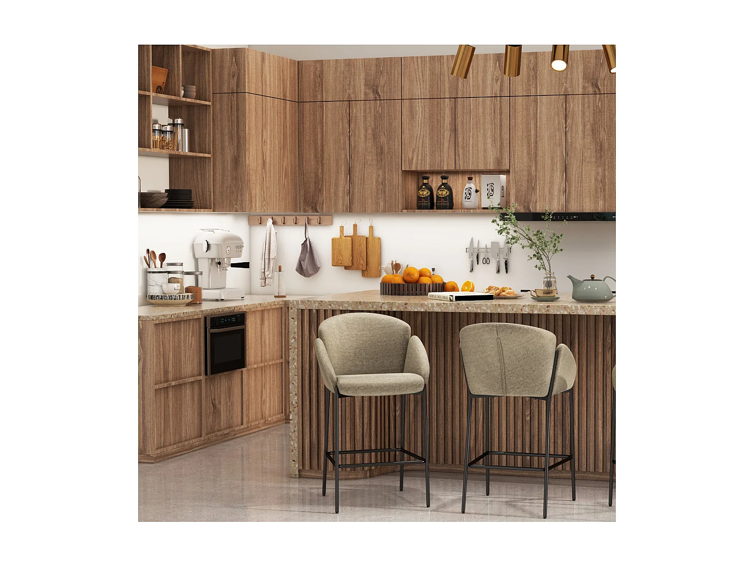 CANDICE-Sedia da bar in tessuto marrone (x2)