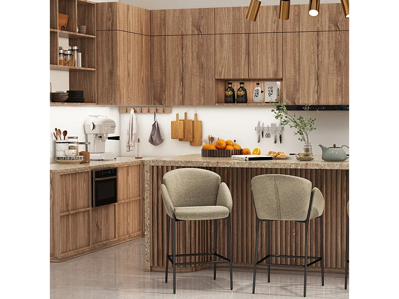 CANDICE-Sedia da bar in tessuto marrone (x2)