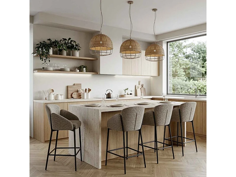 CANDICE-Silla de bar de tela marrone (x2)