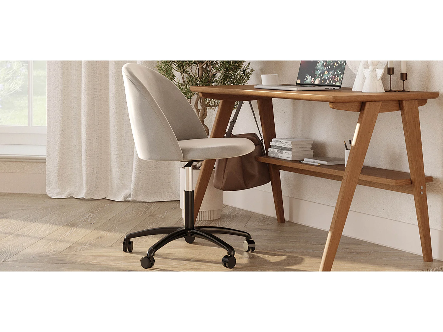 Chaise de Bureau Rembourrée - Velours - Evelyne Beige