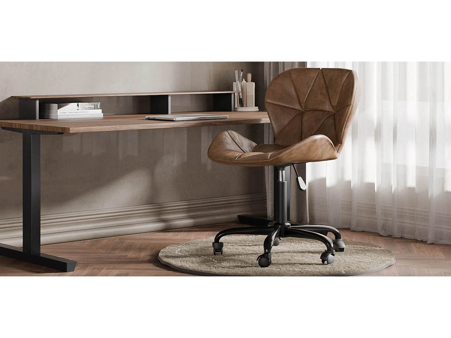 Chaise de bureau vintage - Cuir végétalien - Delare Marron vieilli