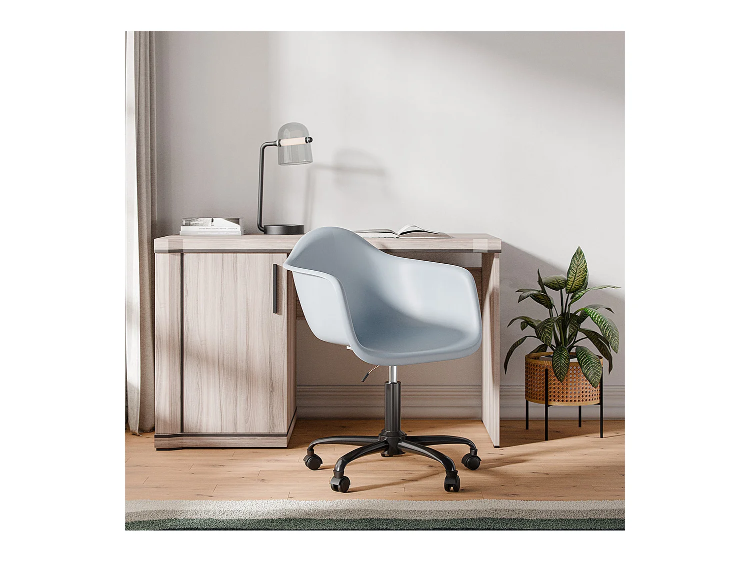 Sedia da ufficio con braccioli - Sedia da scrivania con ruote - Struttura nera Weston