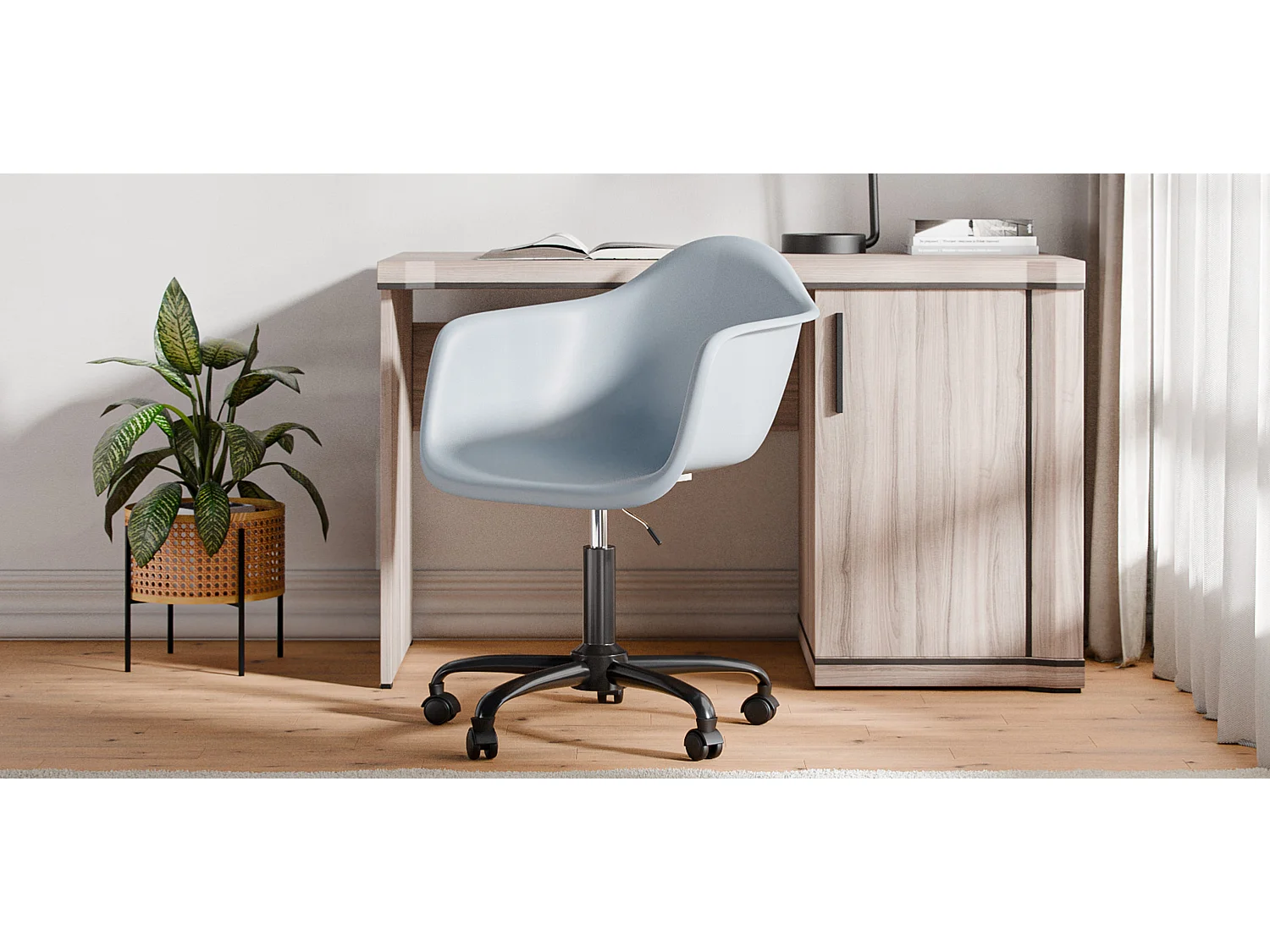 Sedia da ufficio con braccioli - Sedia da scrivania con ruote - Struttura nera Weston