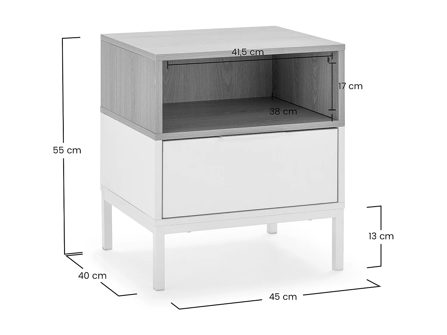 Mesita de noche Nieve 1 cajón Blanco