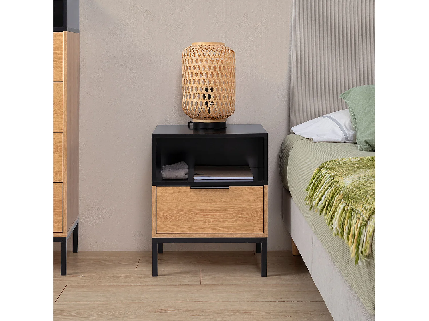 Comodino Nieve 1 cassetti colore Rovere