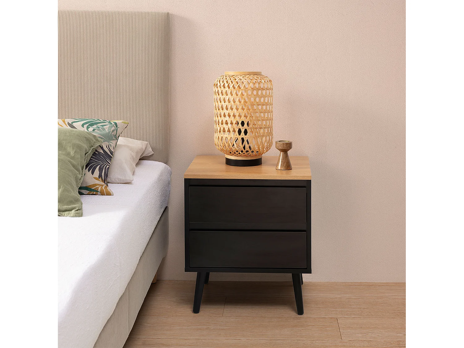 Comodino Desi 2 cassetti colore Nero