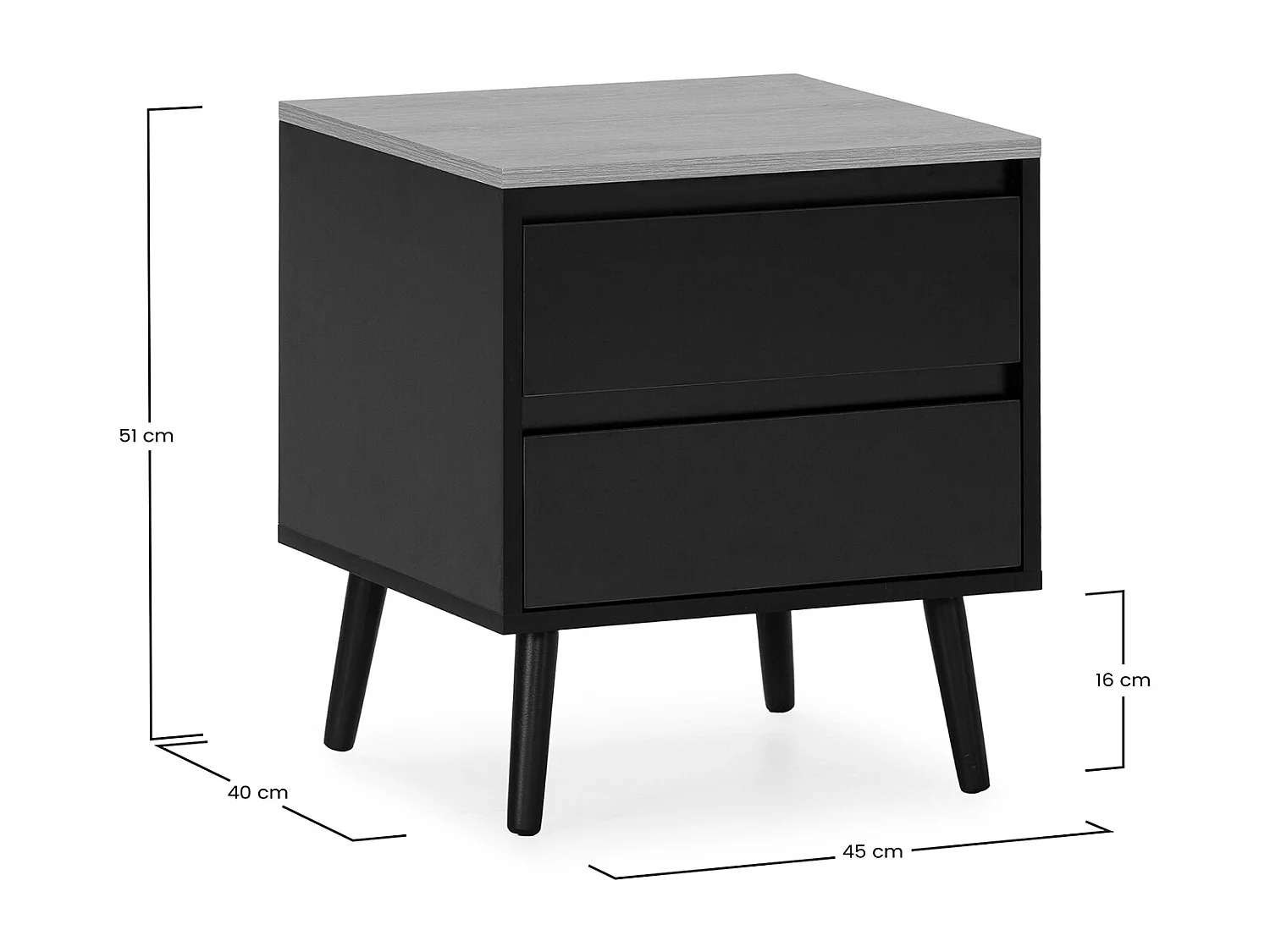 Comodino Desi 2 cassetti colore Nero