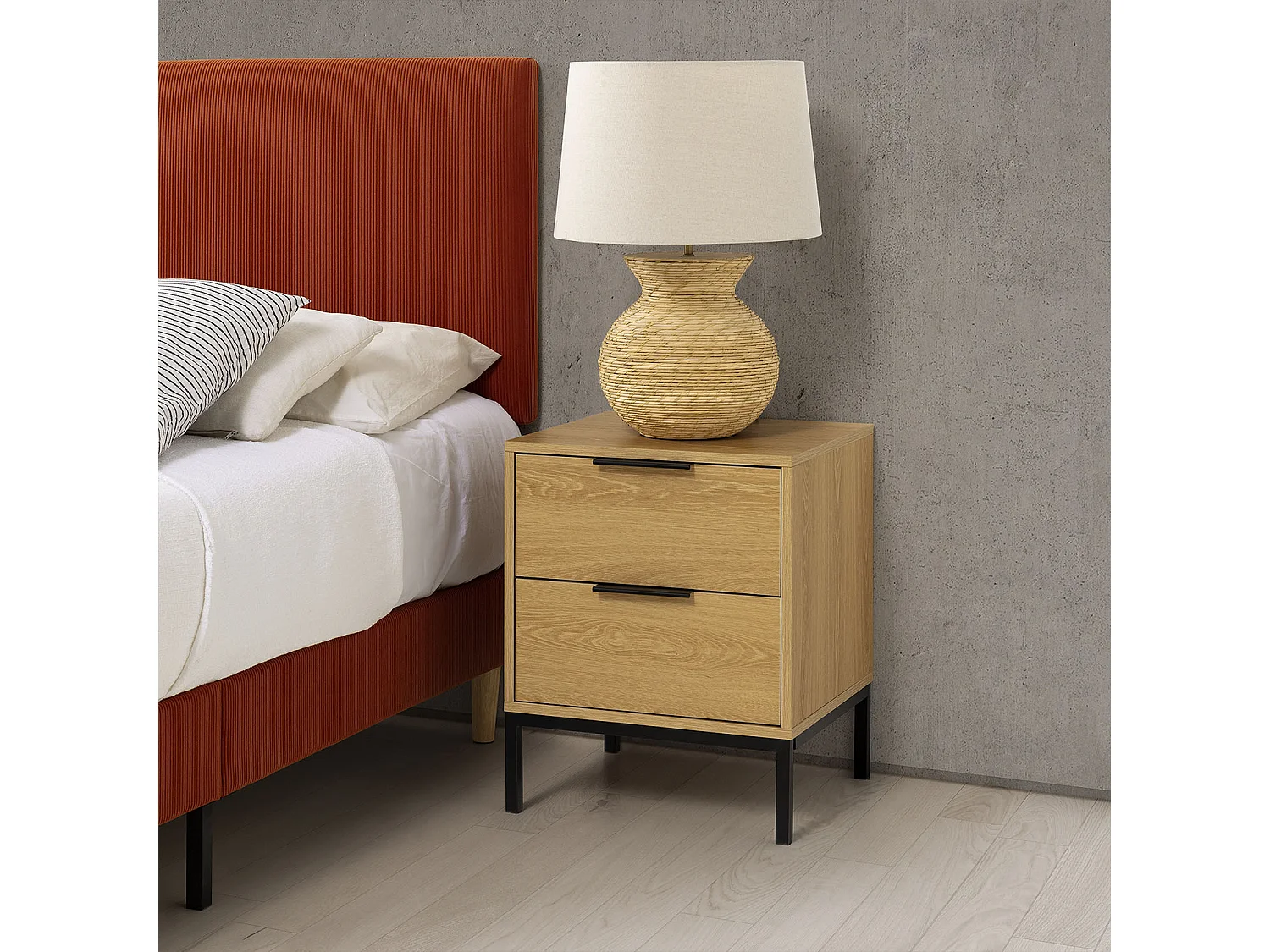 Comodino Auri 2 cassetti colore Rovere