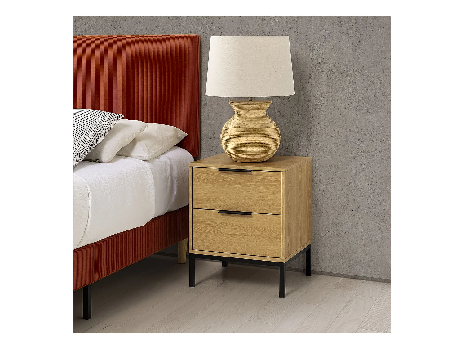 Mesita de noche Auri 2 cajones color Roble