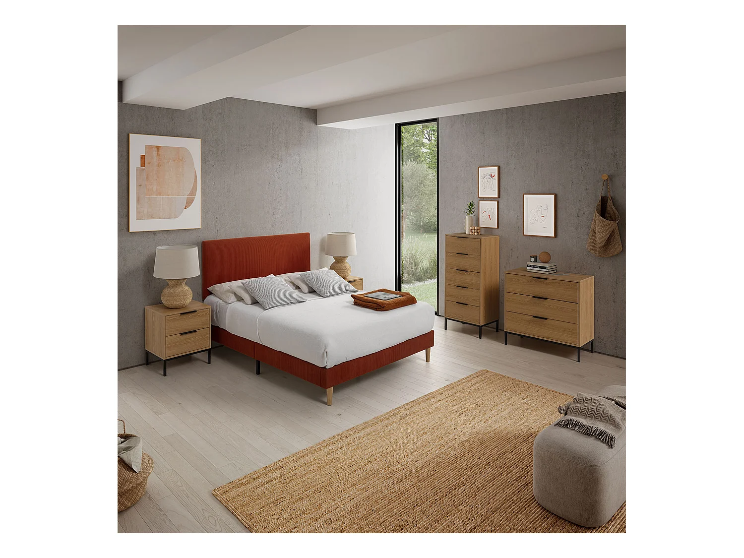 Mesita de noche Auri 2 cajones color Roble