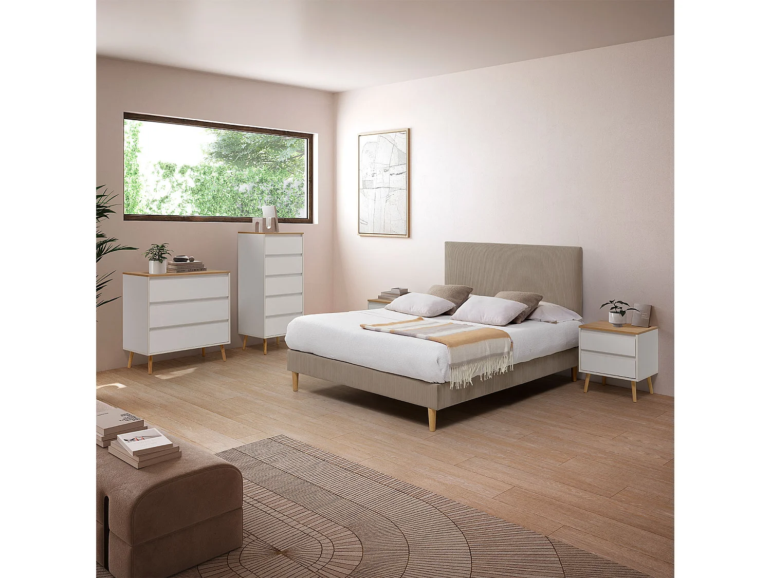 Table de chevet Desi 2 tiroirs couleur Blanc