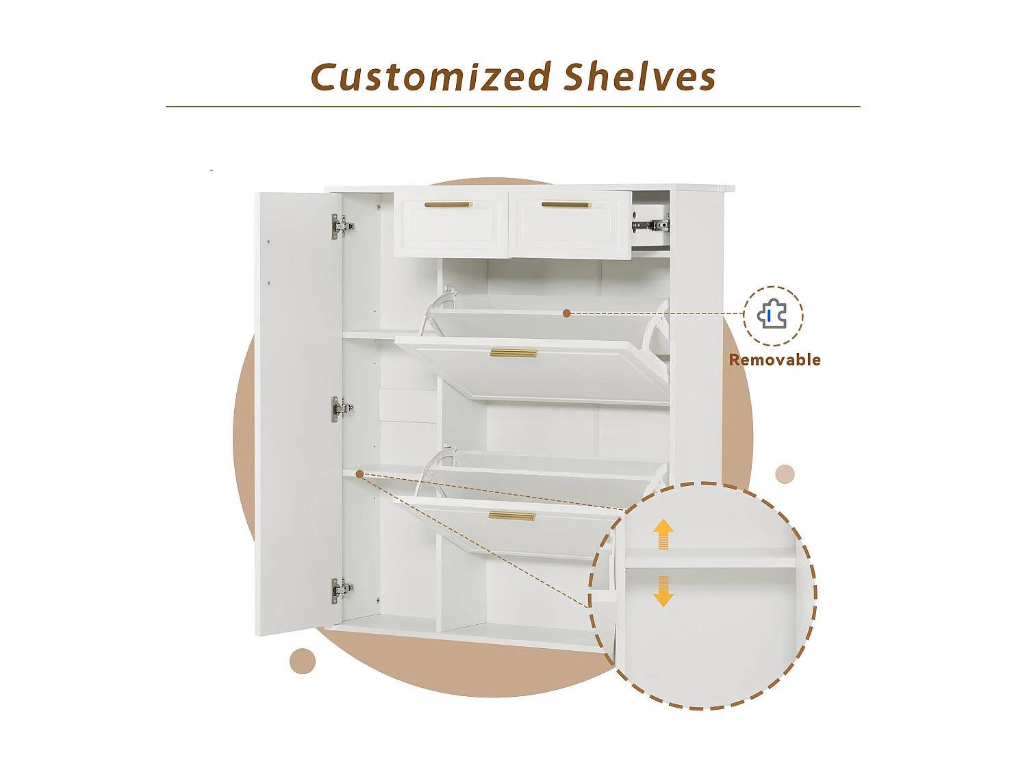 Mebel na buty - 3 klapy, 2 szuflady i 2 półki - Biały