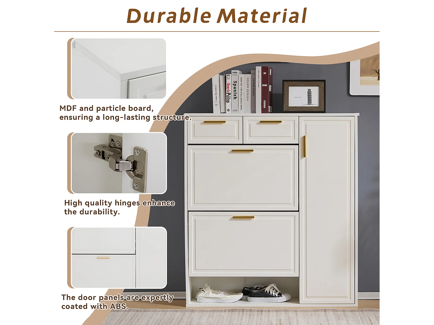 Meuble à chaussures - 3 abattants, 2 tiroirs et 2 étagères - Blanc