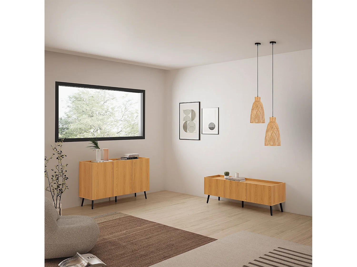 Mueble Tv Siren 3 puertas color Roble