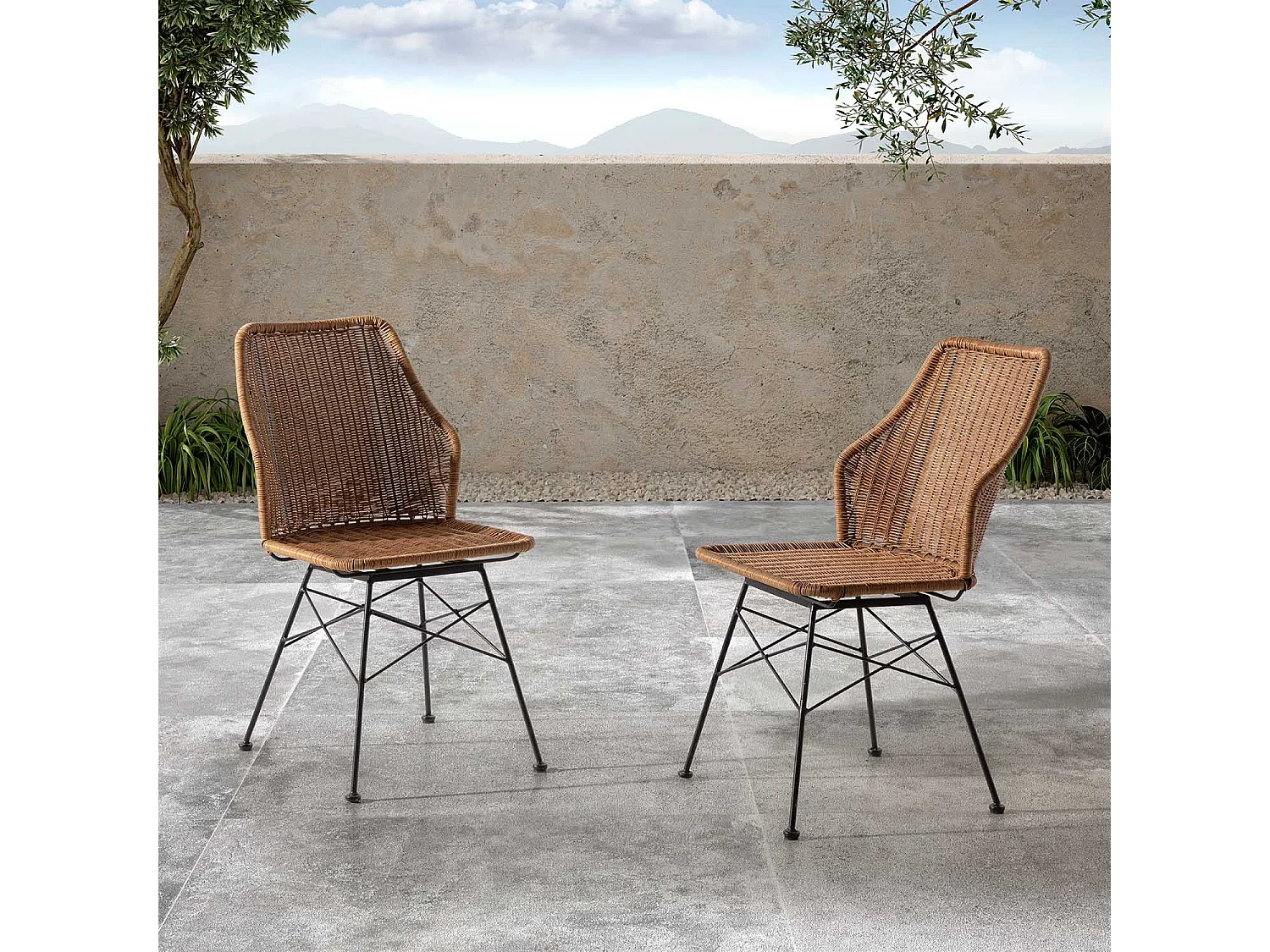 Stuhl-set 2 Esszimmer- oder Gartenstühlen Paola, Ratan/Schwarz