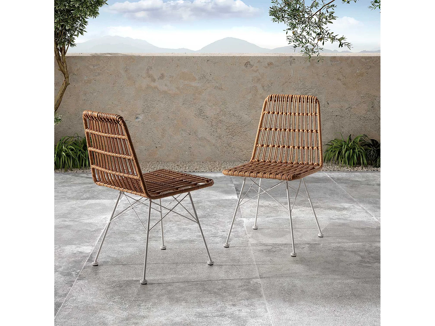 Set di 2 sedie da pranzo o da giardino Aitana Ratan/Bianco