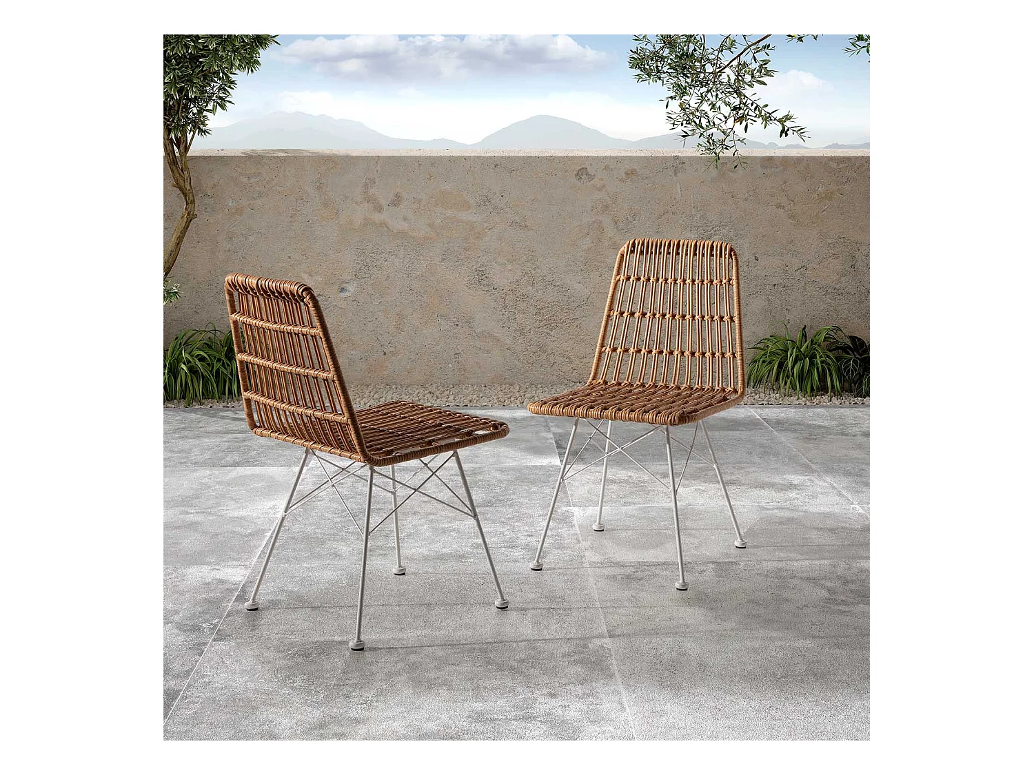 Pack 2 sillas de comedor o jardín Aitana Ratan/Blanco