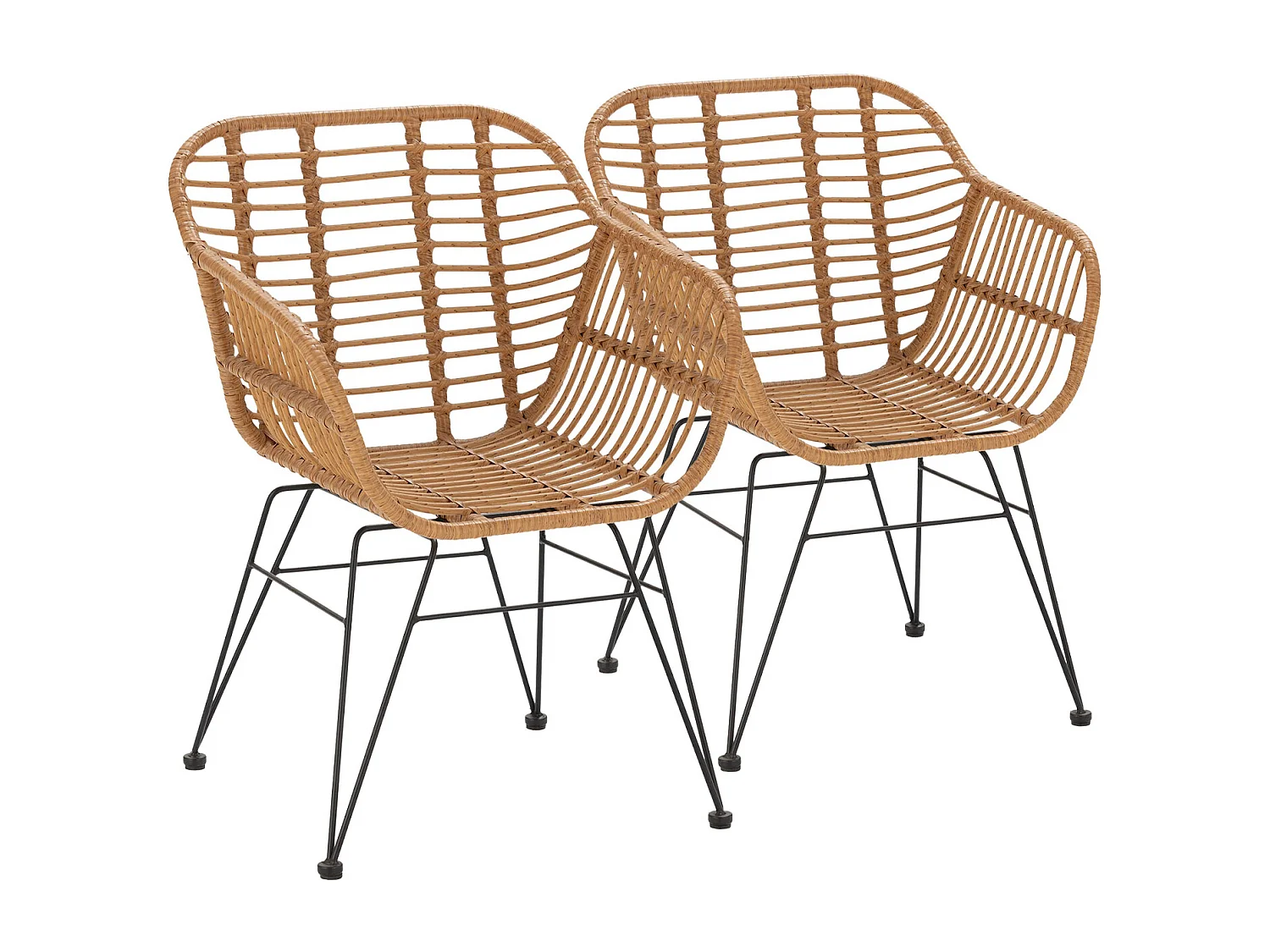 Set di 2 sedie da pranzo o da giardino Elda Ratan/Nero