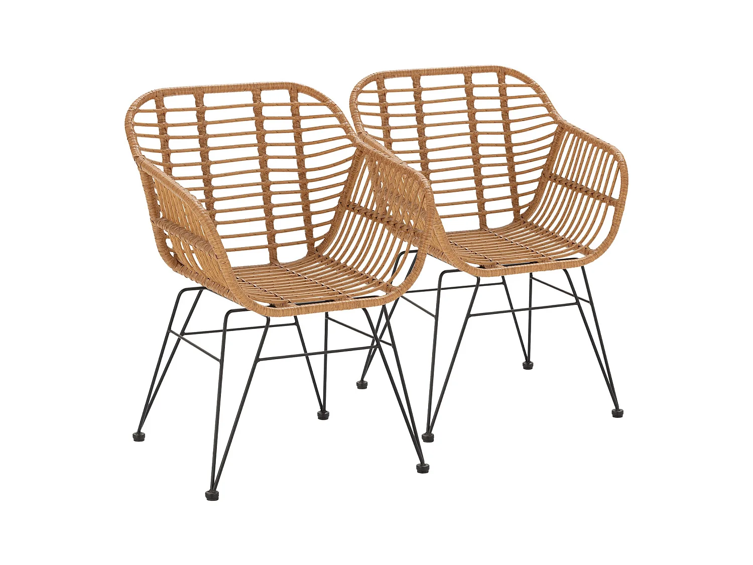 Stuhl-set 2 Esszimmer- oder Gartenstühlen Elda, Ratan/Schwarz