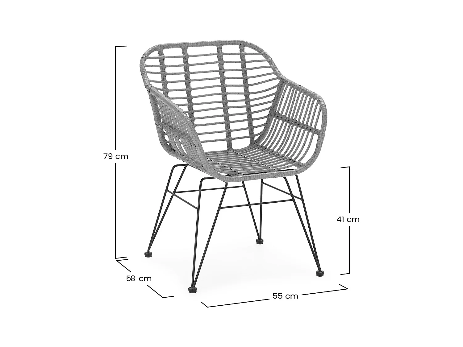 Stuhl-set 2 Esszimmer- oder Gartenstühlen Elda, Ratan/Schwarz