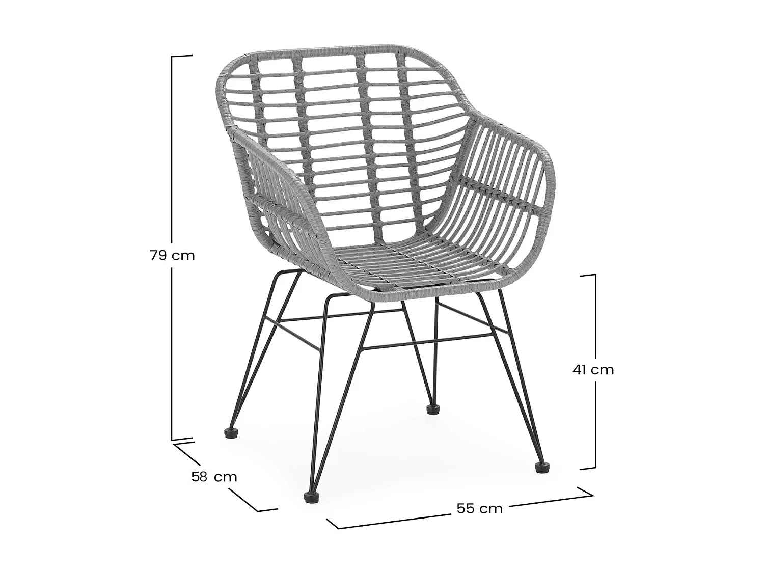 Pack de 2 chaises de salle à manger ou de jardin Elda Ratan/Noir