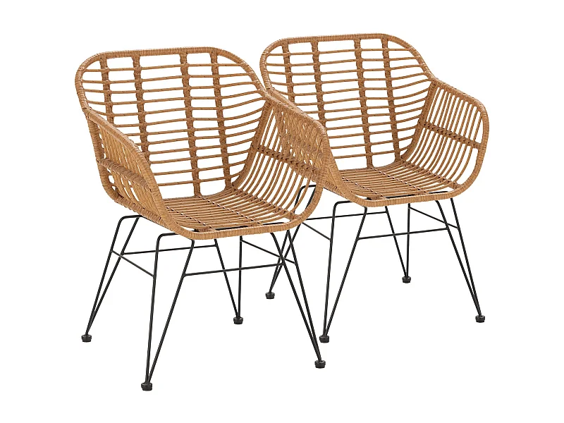 Pack de 2 chaises de salle à manger ou de jardin Elda Ratan/Noir