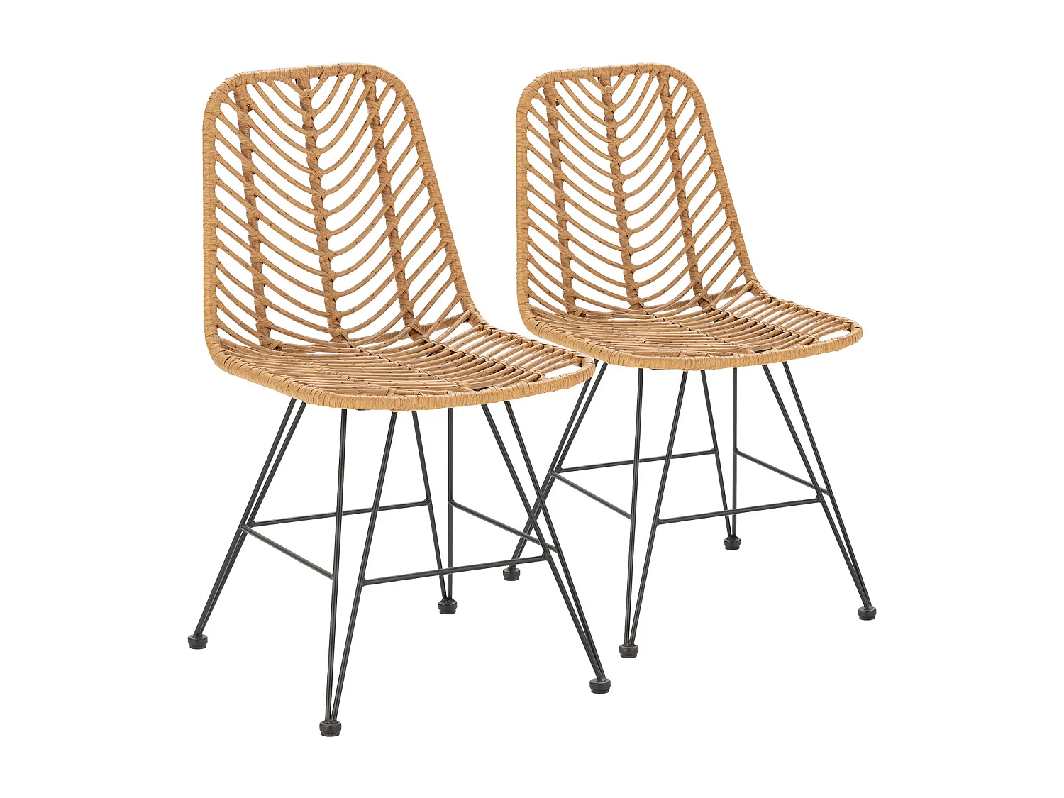 Set di 2 sedie da pranzo o da giardino Emi Ratan/Nero