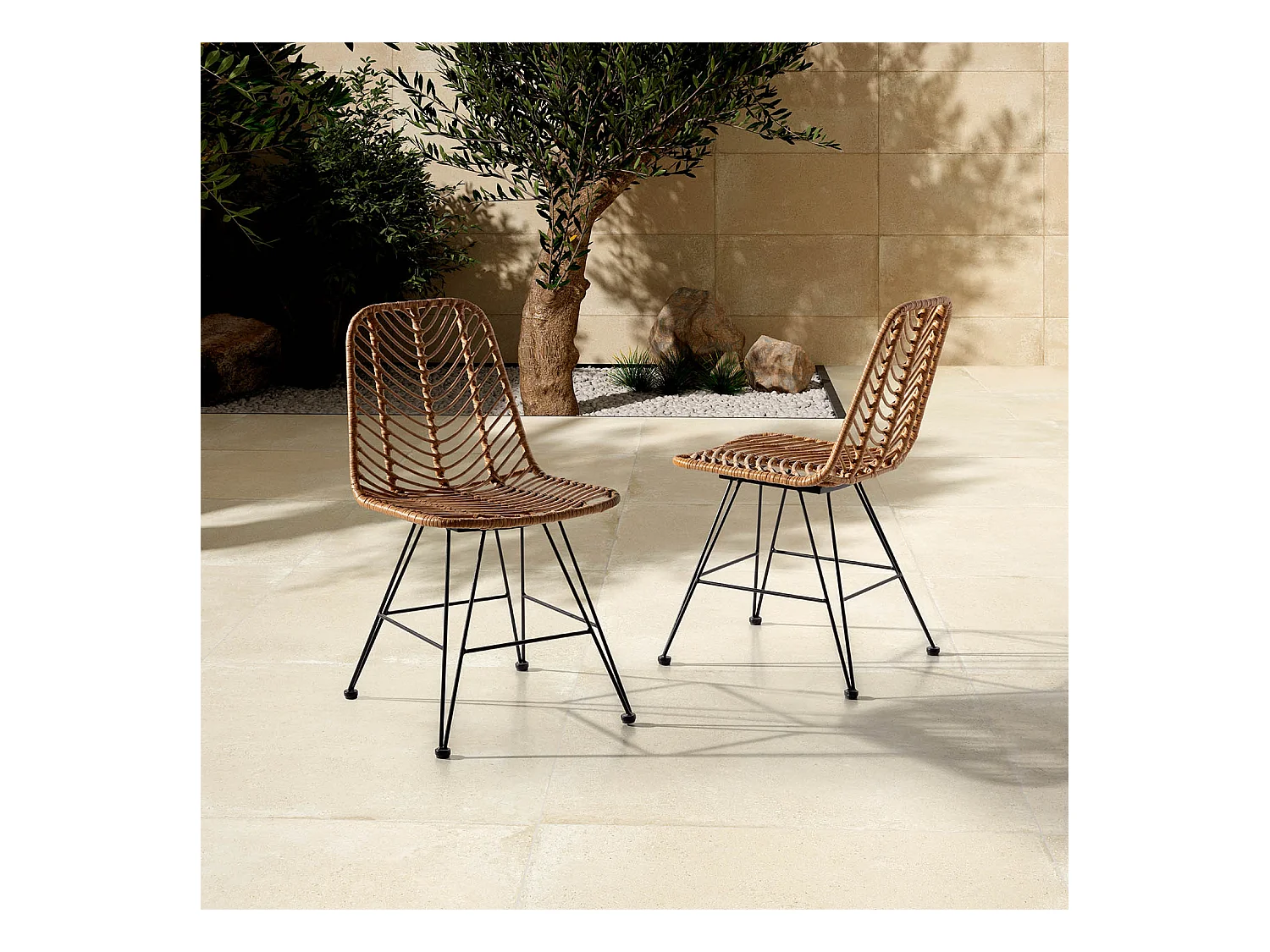 Stuhl-set 2 Esszimmer- oder Gartenstühlen Emi, Ratan/Schwarz