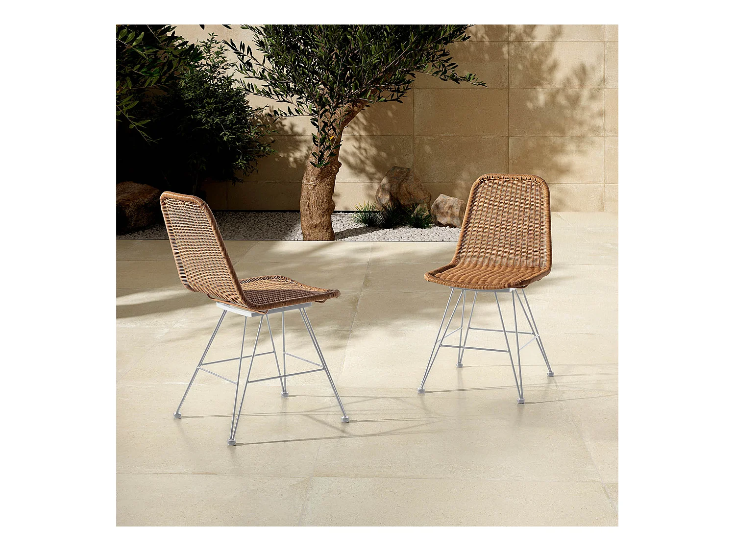 Stuhl-set 2 Esszimmer- oder Gartenstühlen Beth, Ratan/Weiß